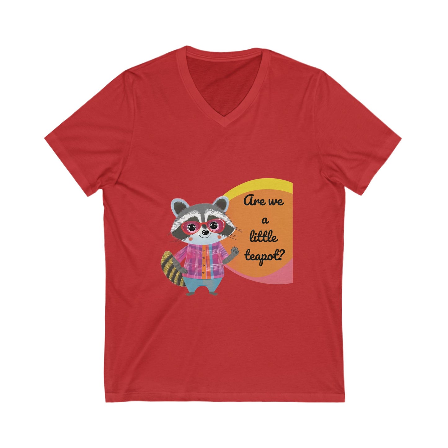 Kawaii Raccoon Teapot V-Neck | Cute Activist Unisex Tee | Progressive Statement Shirt