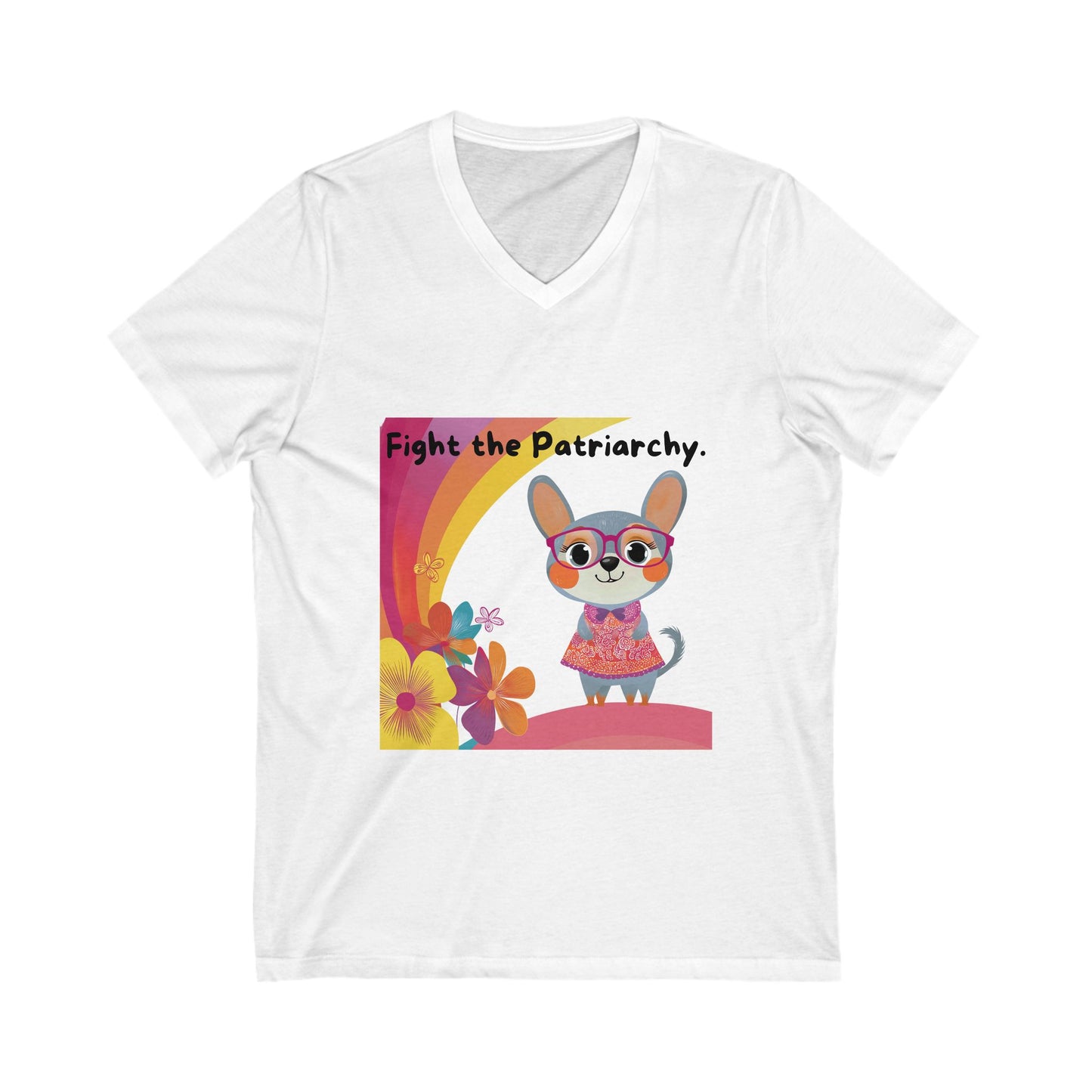 Kawaii Feminist Cat V-Neck T-Shirt | Fight the Patriarchy | Cute Activist Unisex Tee