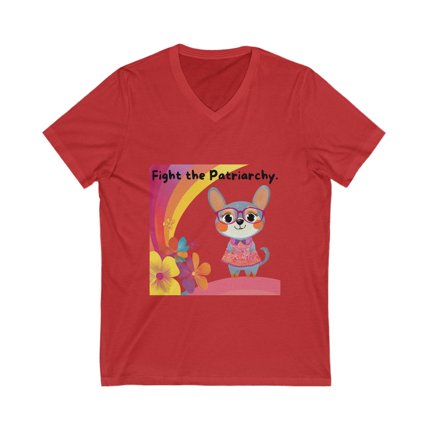 Kawaii Feminist Cat V-Neck T-Shirt | Fight the Patriarchy | Cute Activist Unisex Tee