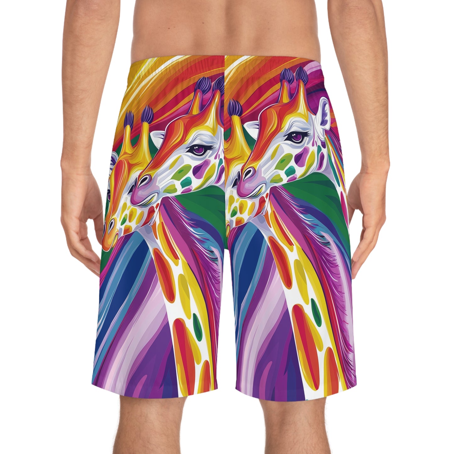 Rainbow Giraffe Men's Board Shorts | Vibrant Pride Beach Wear