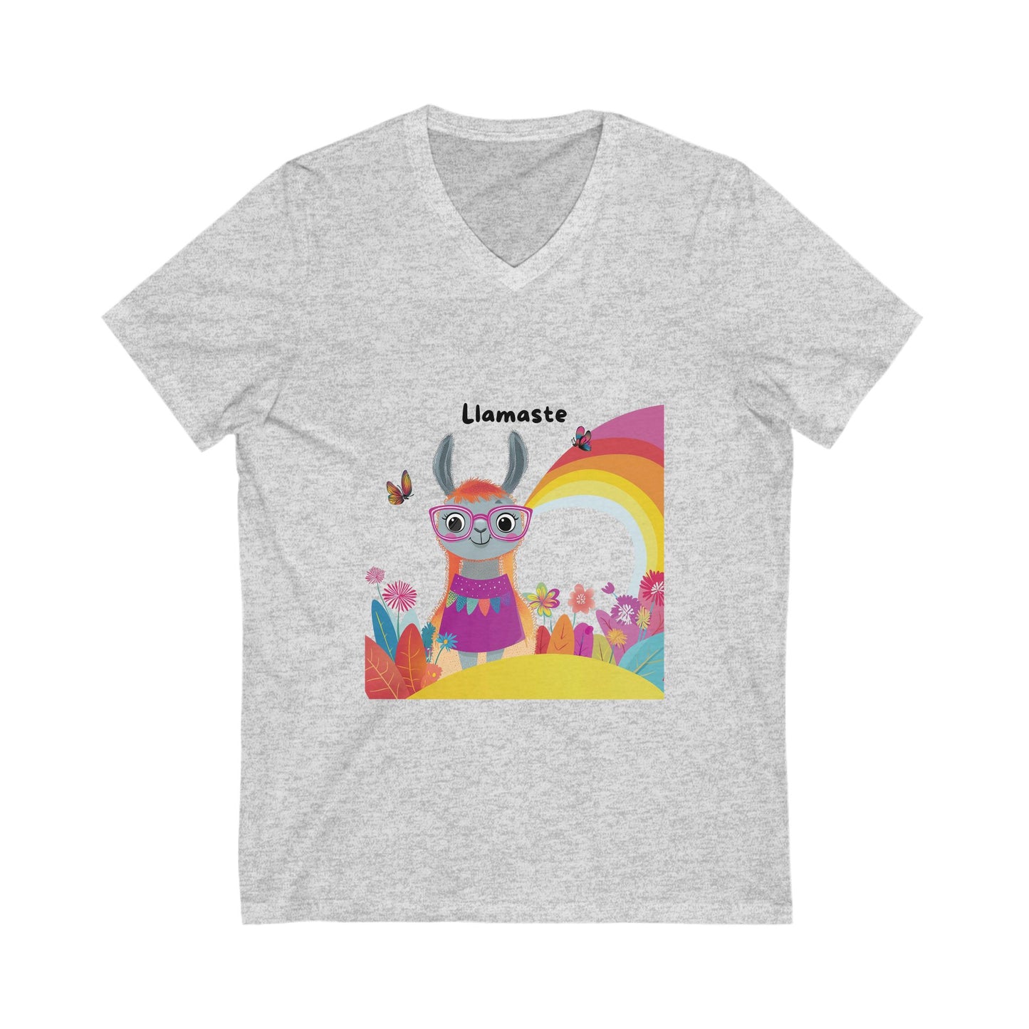Llamaste Rainbow V-Neck T-Shirt | Cute Meditation Llama | Spiritual Animal Yoga Tee