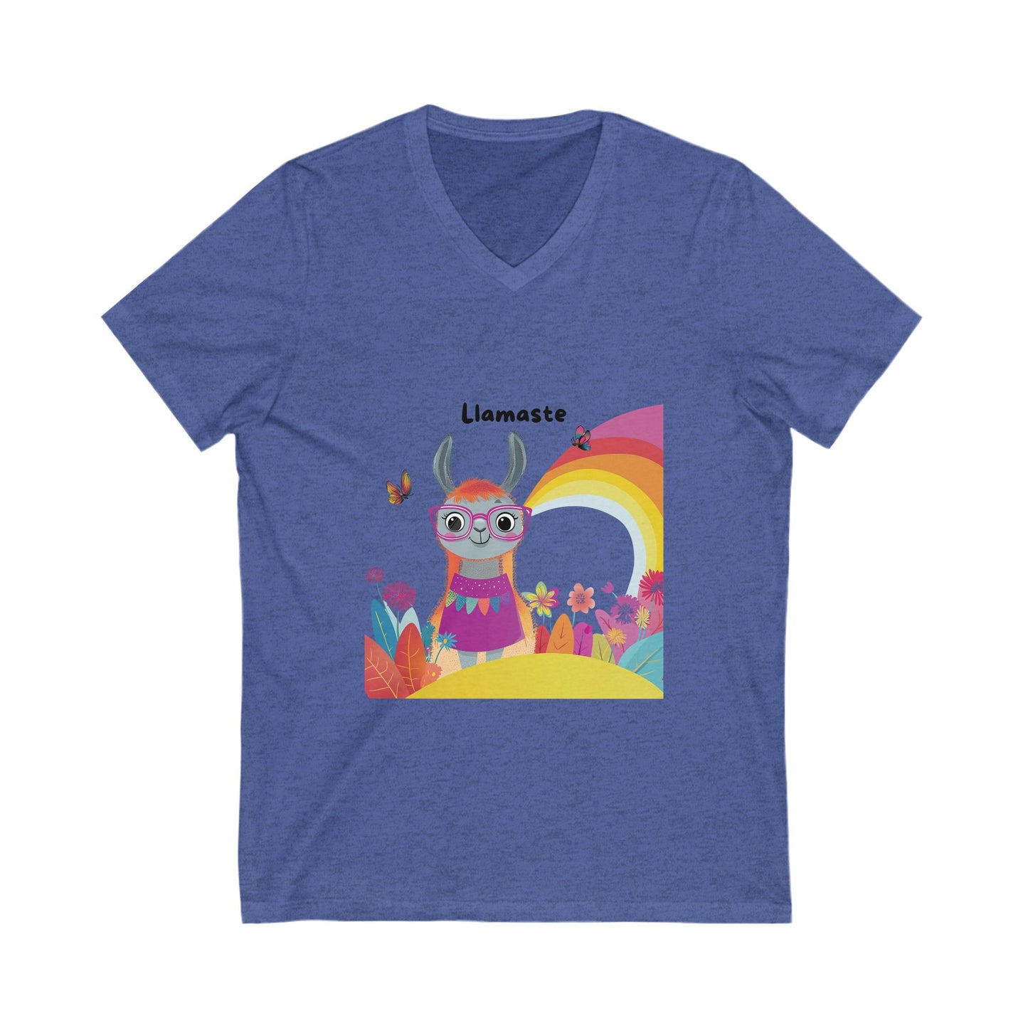 Llamaste Rainbow V-Neck T-Shirt | Cute Meditation Llama | Spiritual Animal Yoga Tee