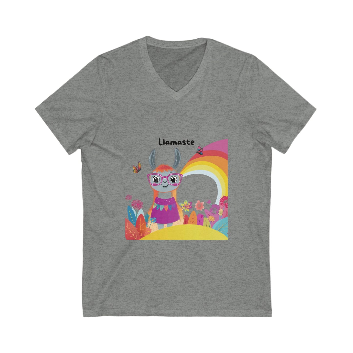 Llamaste Rainbow V-Neck T-Shirt | Cute Meditation Llama | Spiritual Animal Yoga Tee