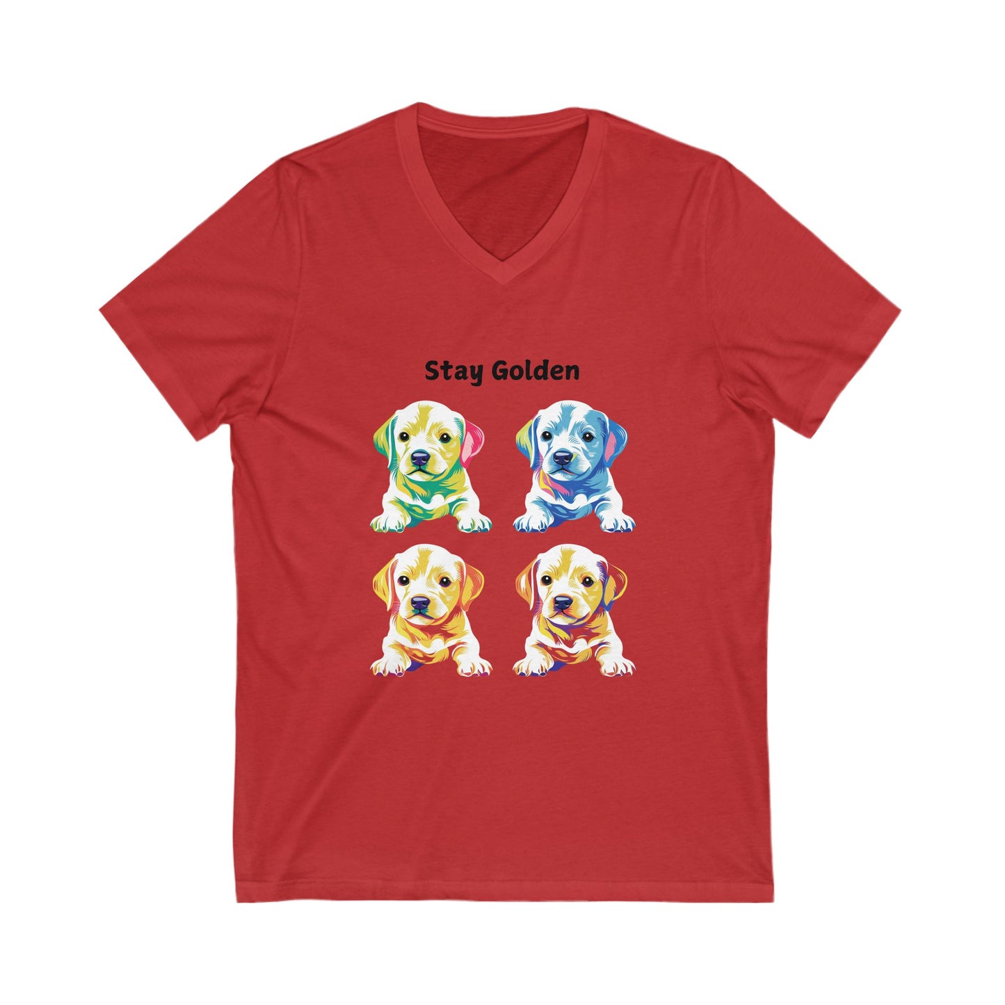 Stay Golden Pop Art Lab V-Neck | Colorful Golden Retriever Puppy T-Shirt