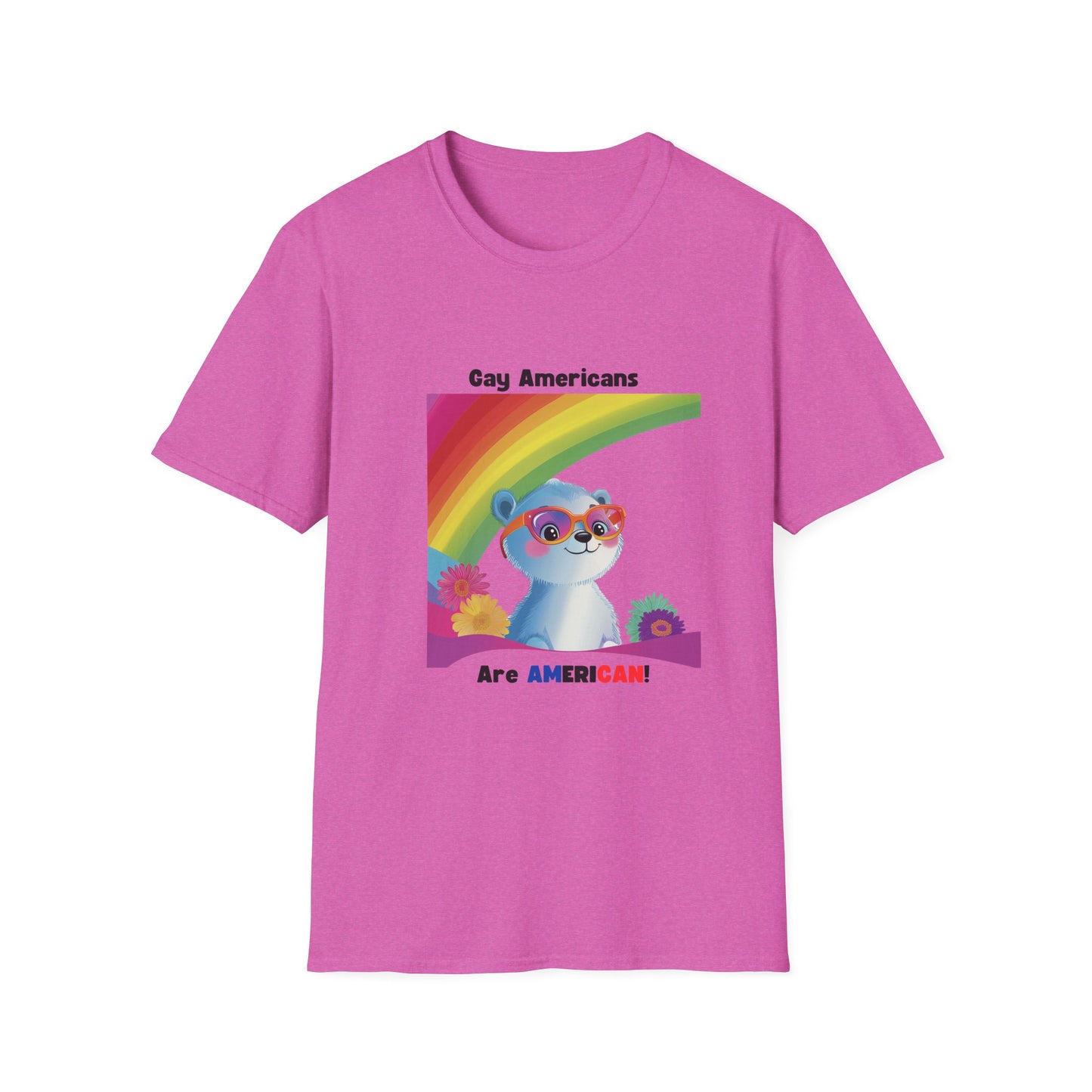 Gay Americans Pride Rainbow Bear T-Shirt | LGBTQ+ Kawaii Animal Rights Tee