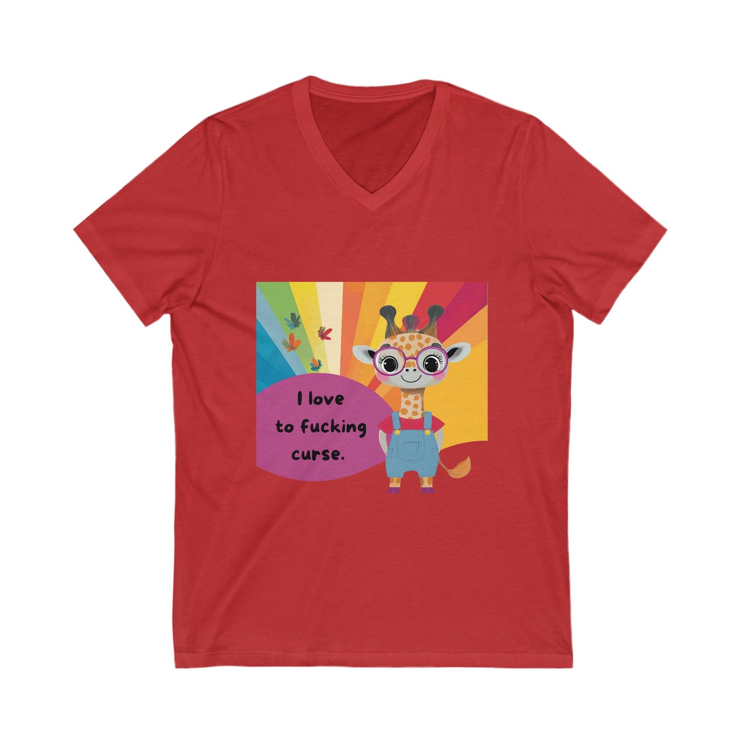 Kawaii Giraffe Rainbow V-Neck T-Shirt | Cute Bold Statement Unisex Tee | Sassy Animal Pride