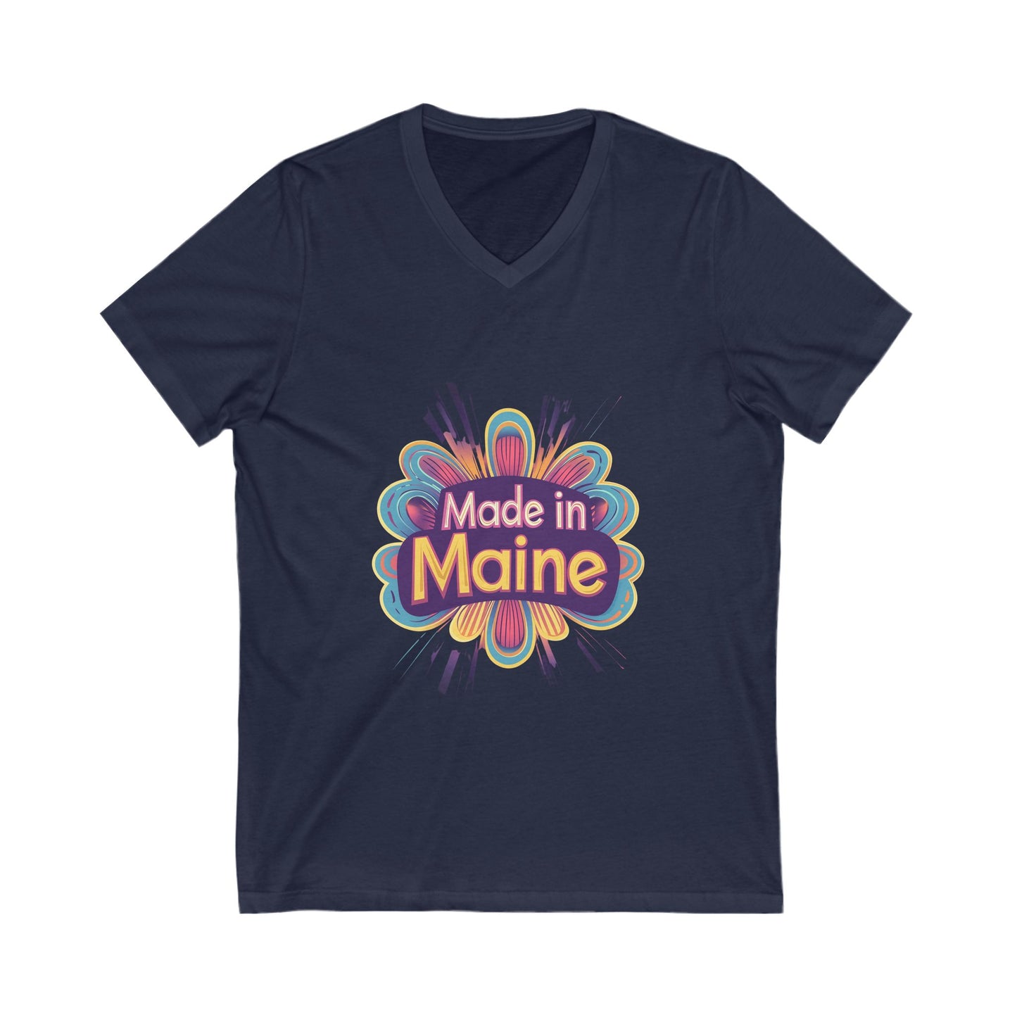 Made in Maine Retro Flower V-Neck T-Shirt | Vintage State Pride Design | Unisex Maine Tee