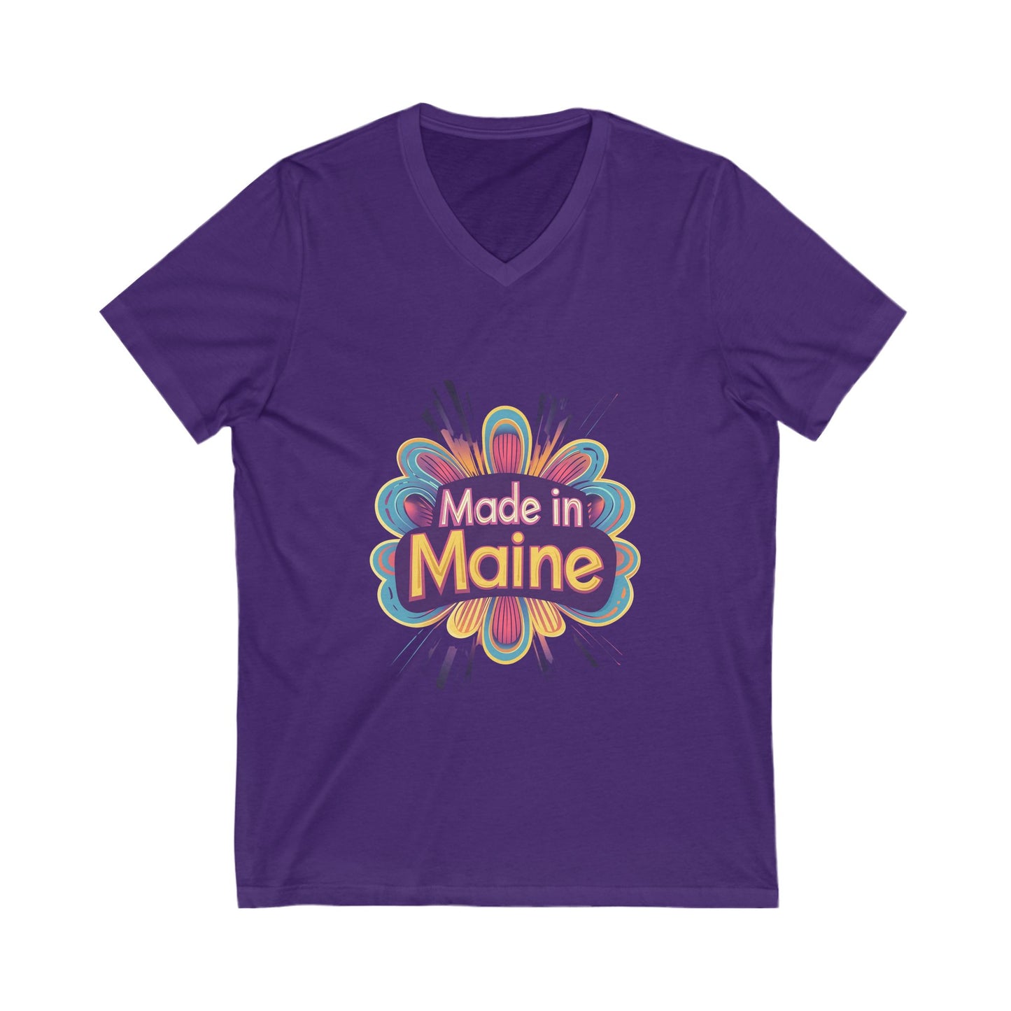 Made in Maine Retro Flower V-Neck T-Shirt | Vintage State Pride Design | Unisex Maine Tee