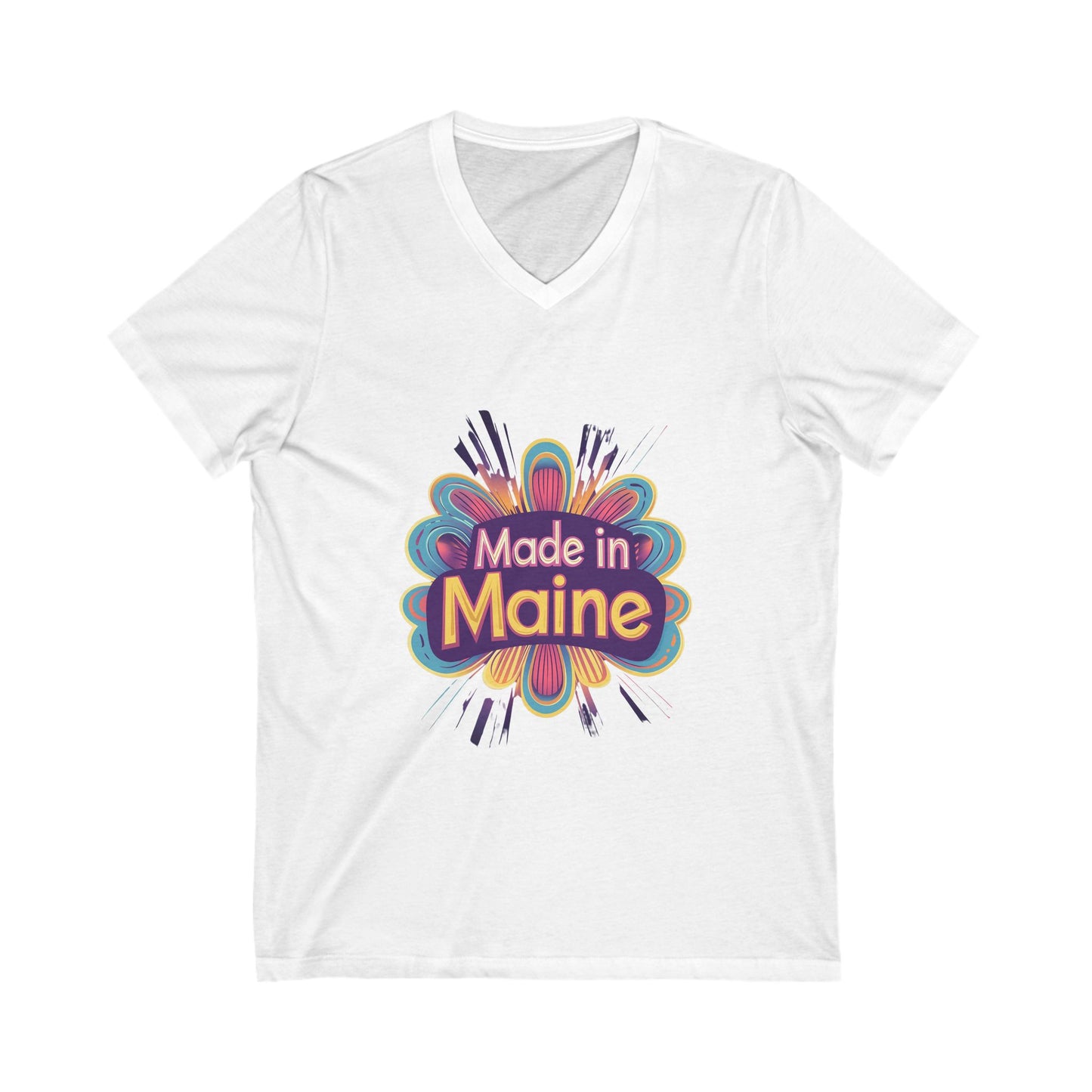 Made in Maine Retro Flower V-Neck T-Shirt | Vintage State Pride Design | Unisex Maine Tee