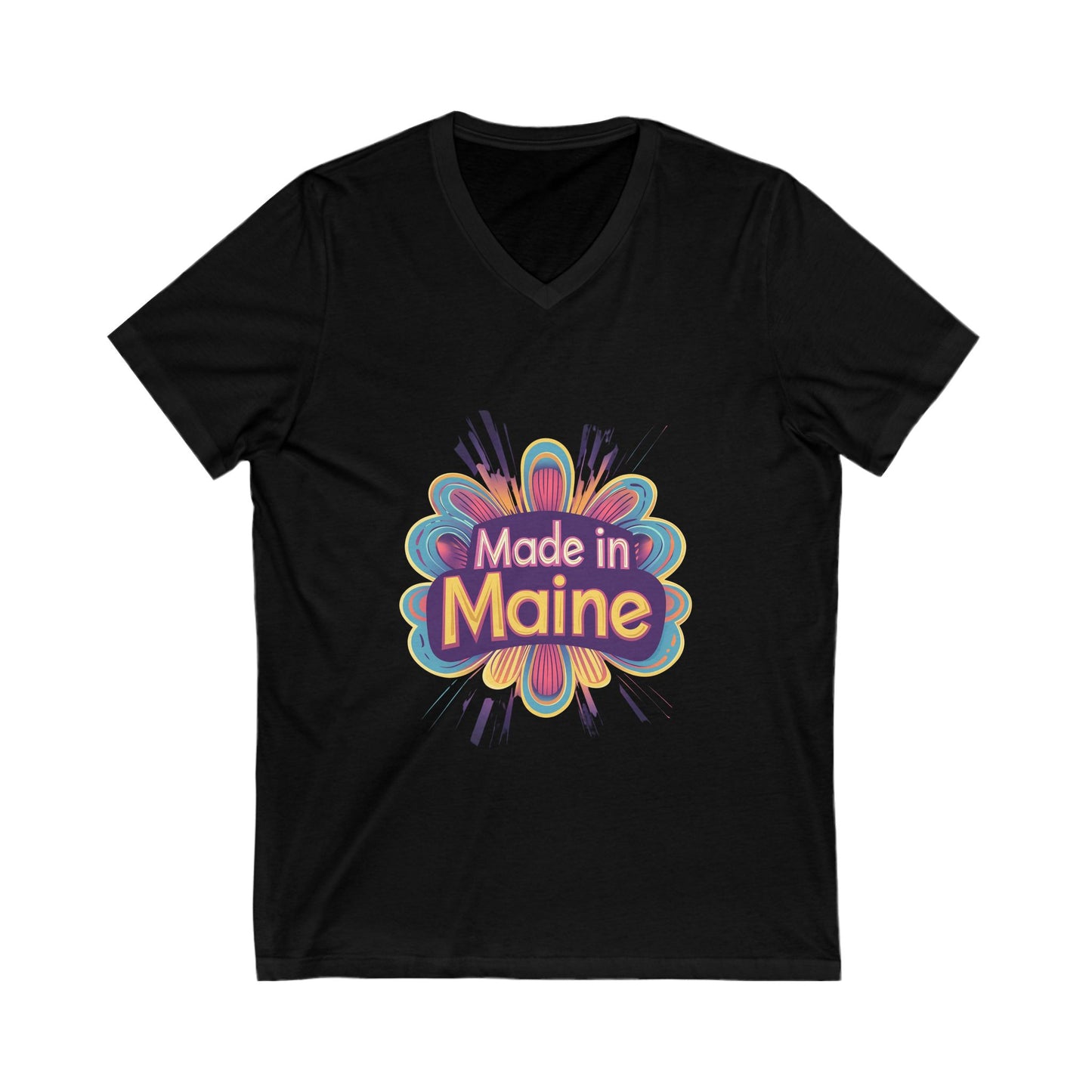 Made in Maine Retro Flower V-Neck T-Shirt | Vintage State Pride Design | Unisex Maine Tee