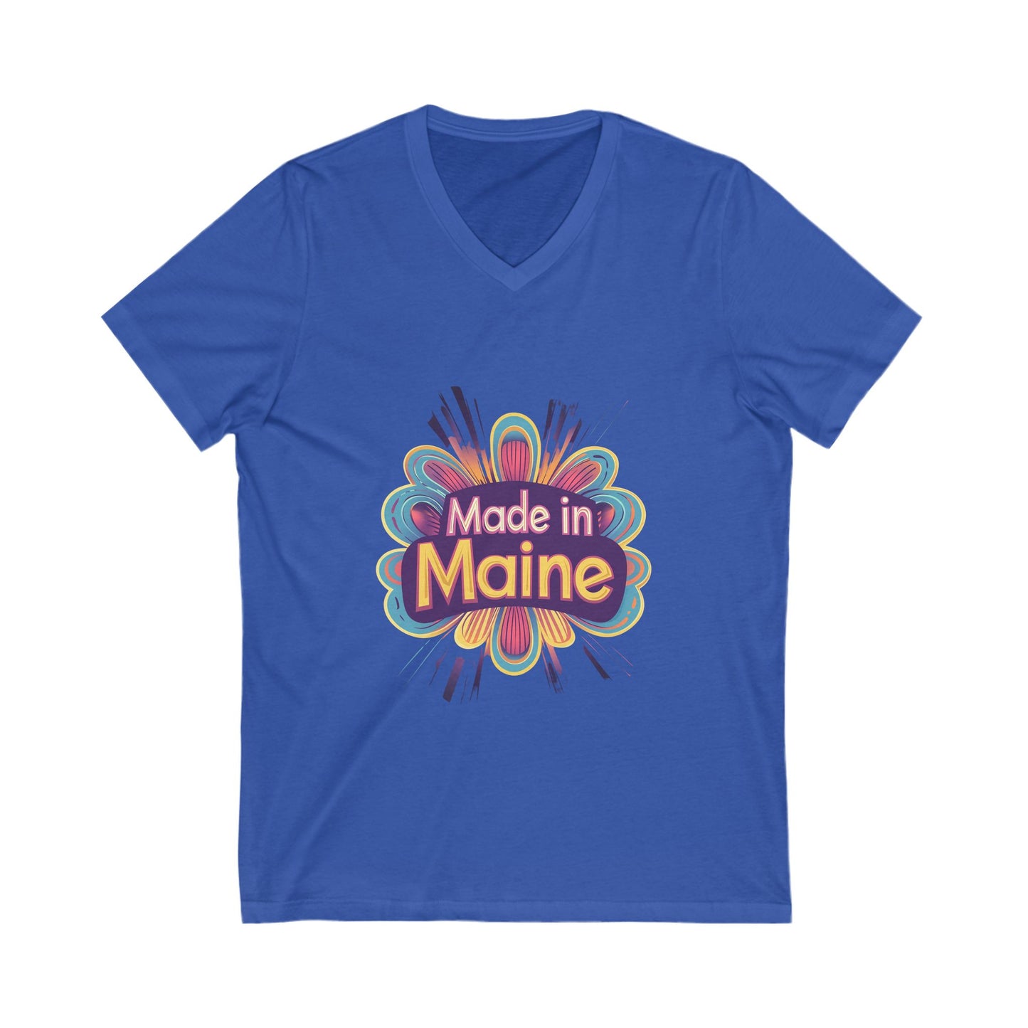 Made in Maine Retro Flower V-Neck T-Shirt | Vintage State Pride Design | Unisex Maine Tee