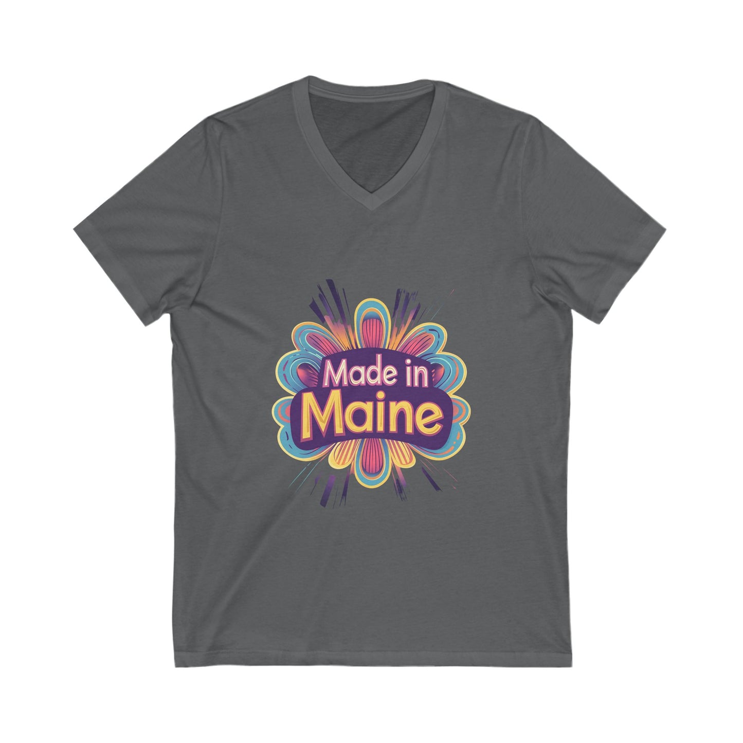Made in Maine Retro Flower V-Neck T-Shirt | Vintage State Pride Design | Unisex Maine Tee