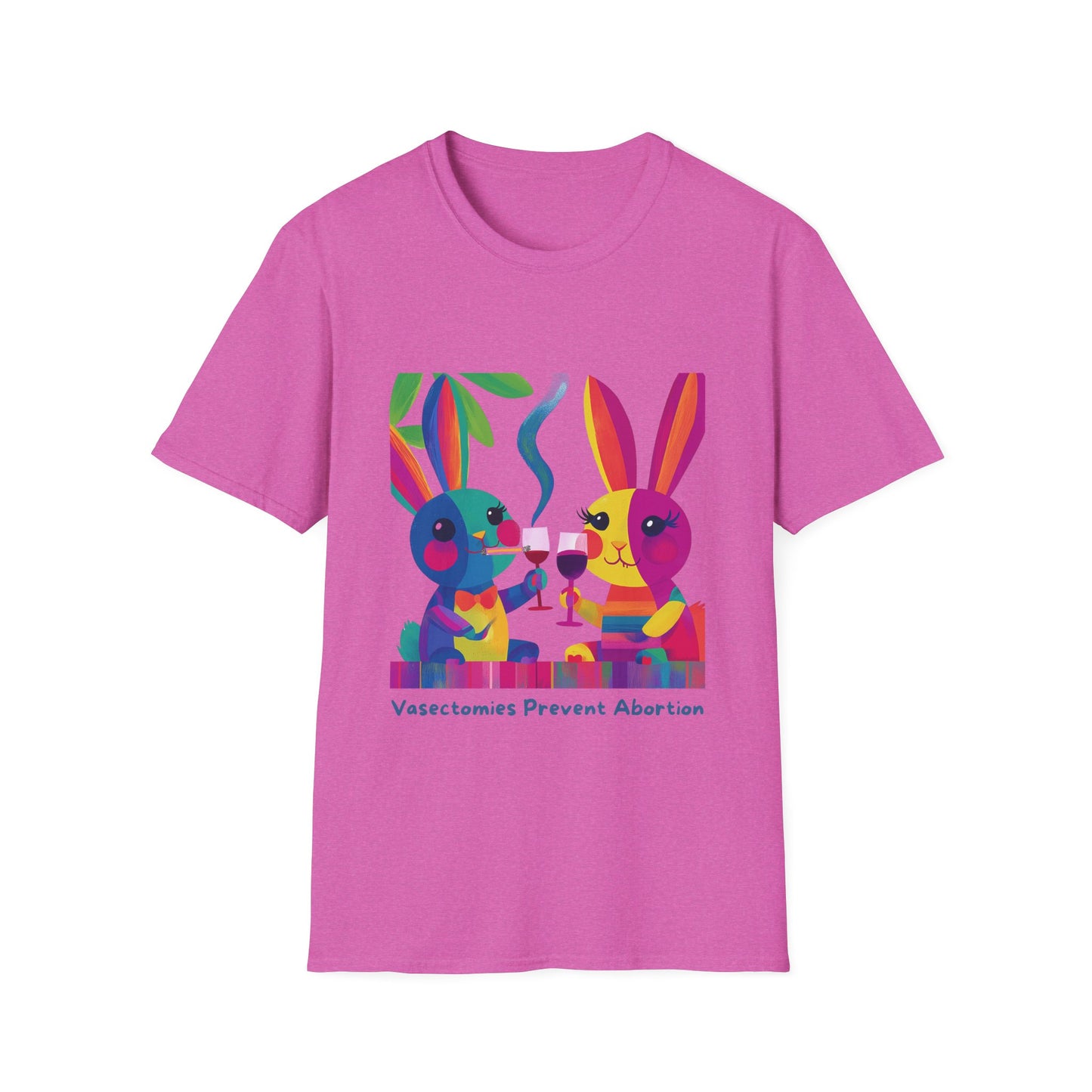 Colorful Bunnies Vasectomy Statement T-Shirt | Pink Unisex Activist Tee