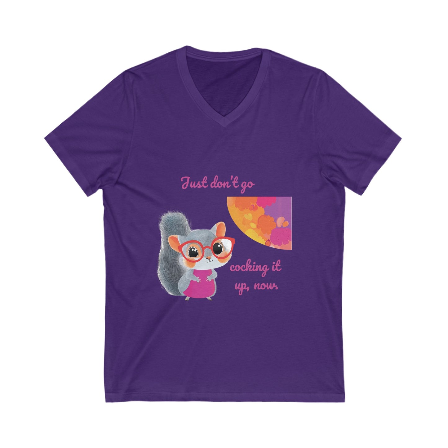 Sassy Squirrel V-Neck T-Shirt | Cute Animal Kawaii Tee | Pink & Purple Unisex V-Neck