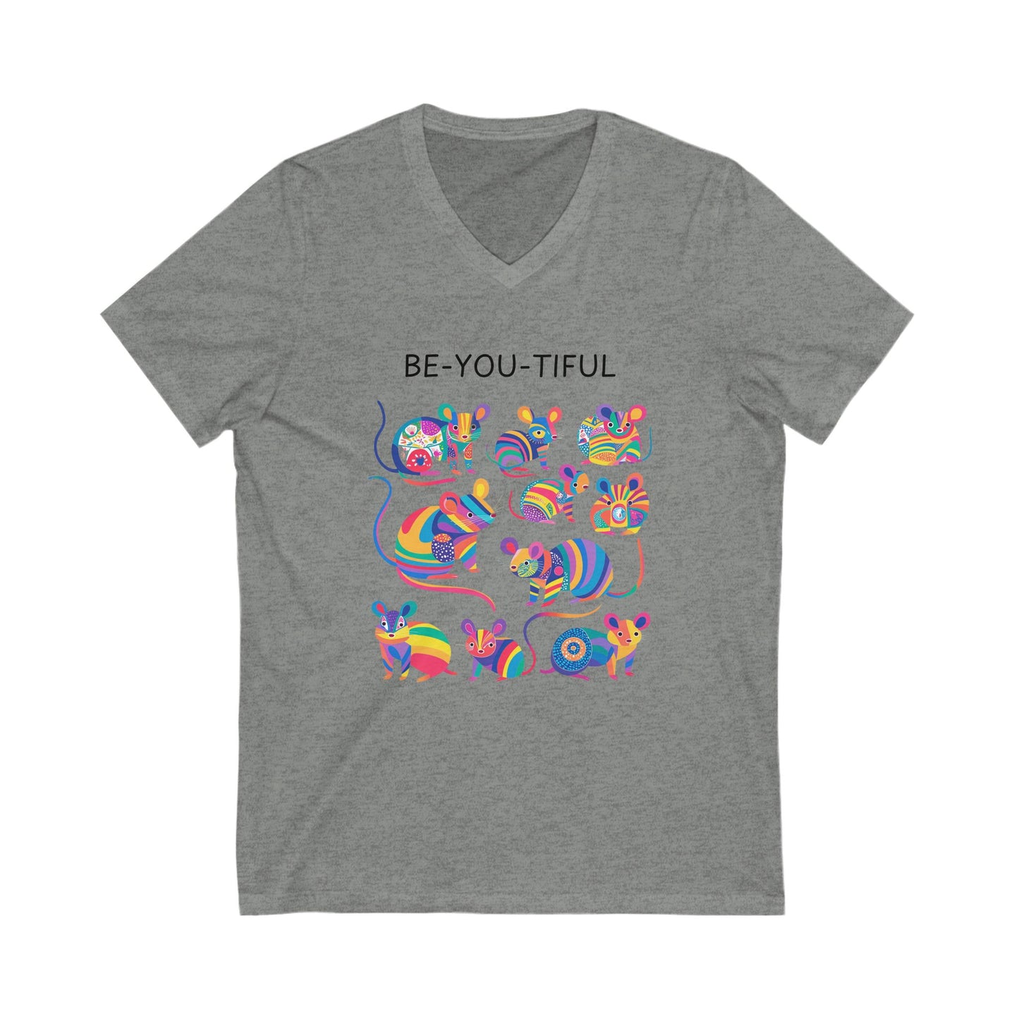 Be-You-tiful Rainbow Mice V-Neck T-Shirt | Cute Self Love Unisex Tee | Kawaii Pride Design