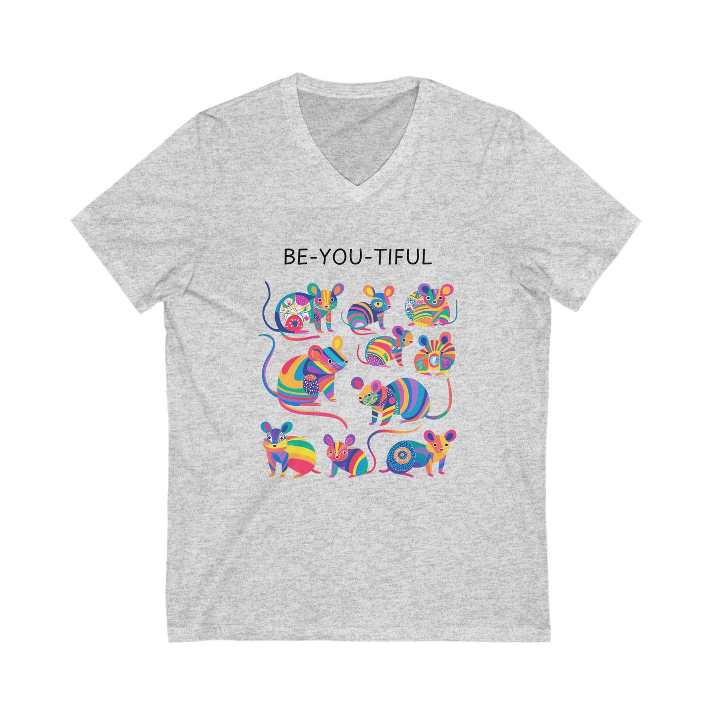 Be-You-tiful Rainbow Mice V-Neck T-Shirt | Cute Self Love Unisex Tee | Kawaii Pride Design