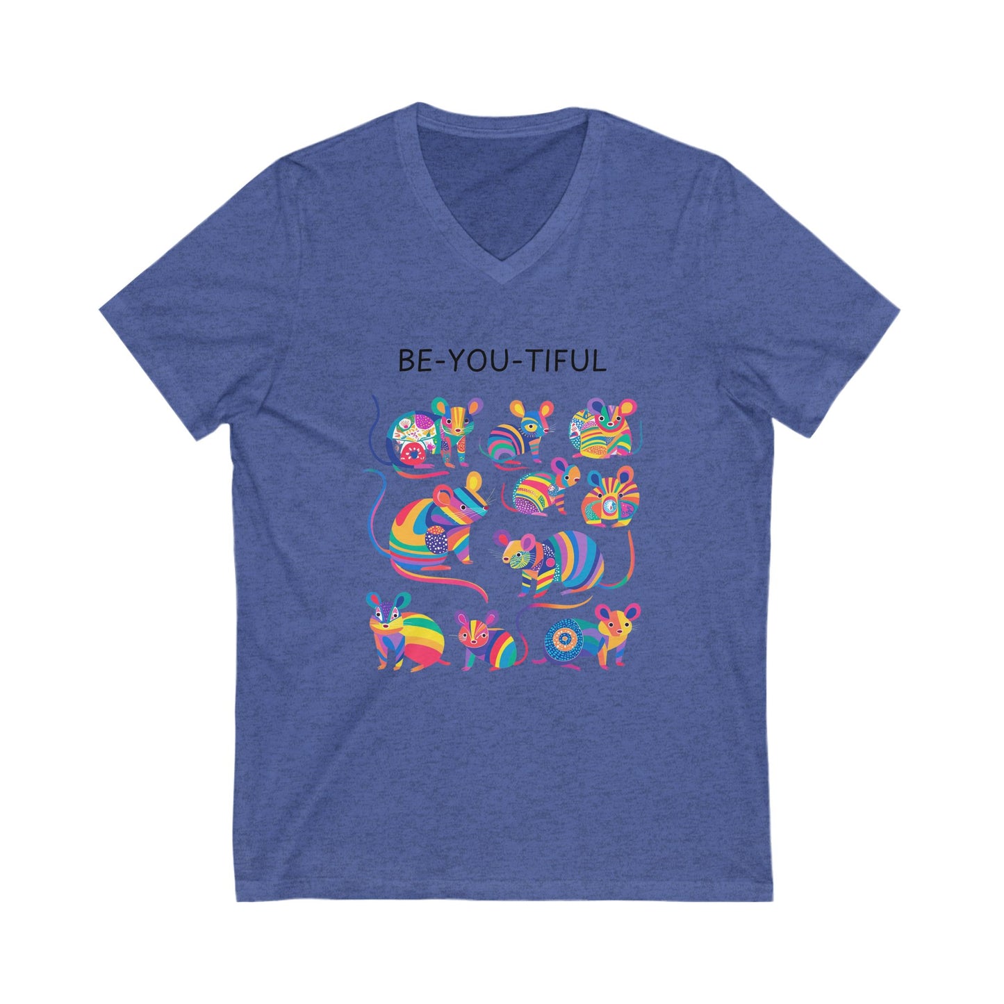 Be-You-tiful Rainbow Mice V-Neck T-Shirt | Cute Self Love Unisex Tee | Kawaii Pride Design