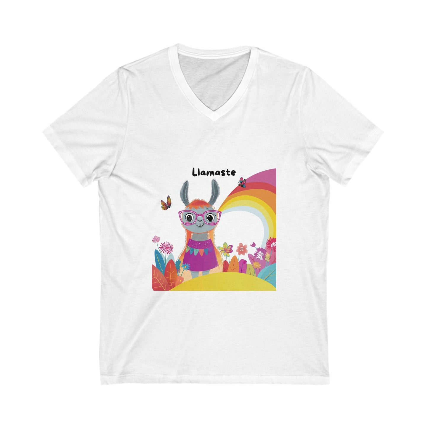 Llamaste Rainbow V-Neck T-Shirt | Cute Meditation Llama | Spiritual Animal Yoga Tee