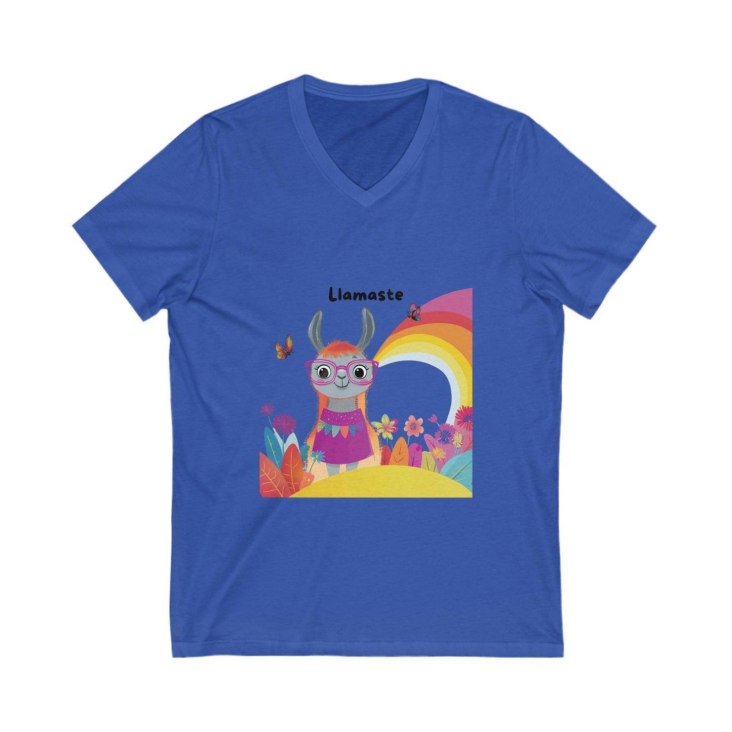 Llamaste Rainbow V-Neck T-Shirt | Cute Meditation Llama | Spiritual Animal Yoga Tee