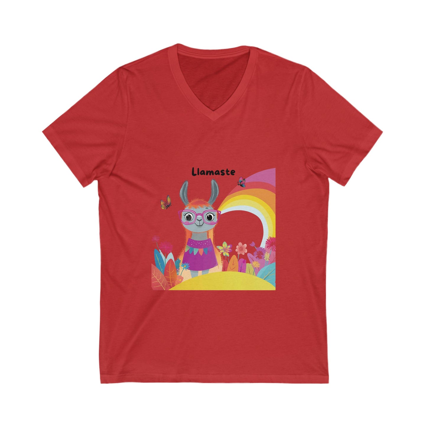 Llamaste Rainbow V-Neck T-Shirt | Cute Meditation Llama | Spiritual Animal Yoga Tee
