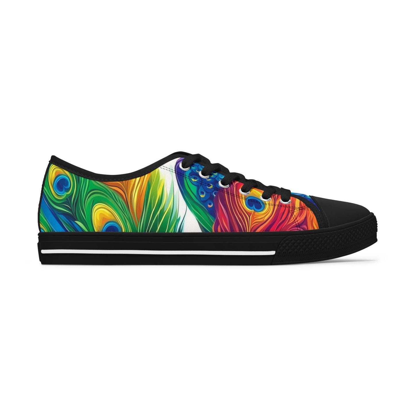 Rainbow Peacock Feather Low Top Sneakers | Pride Canvas Shoes