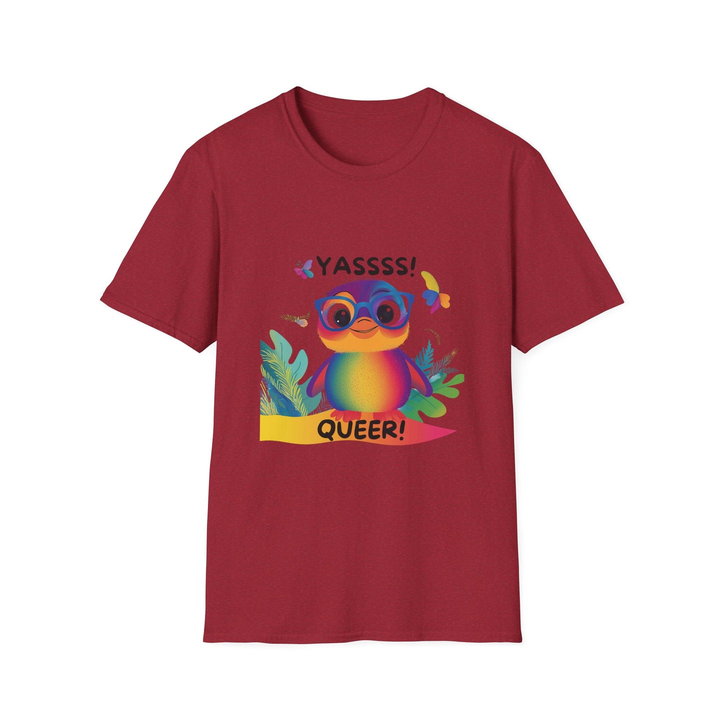 Rainbow Penguin YASSSS QUEER T-Shirt | Cute Pride LGBTQ+ Kawaii Tee