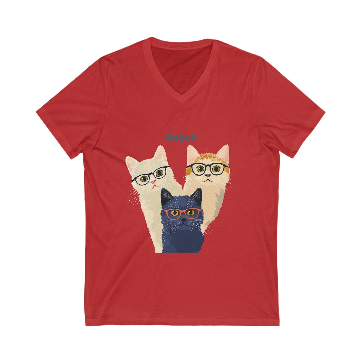 Rebel Cats V-Neck T-Shirt | Nerdy Kitty Squad | Intelligent Cat Lover Gift