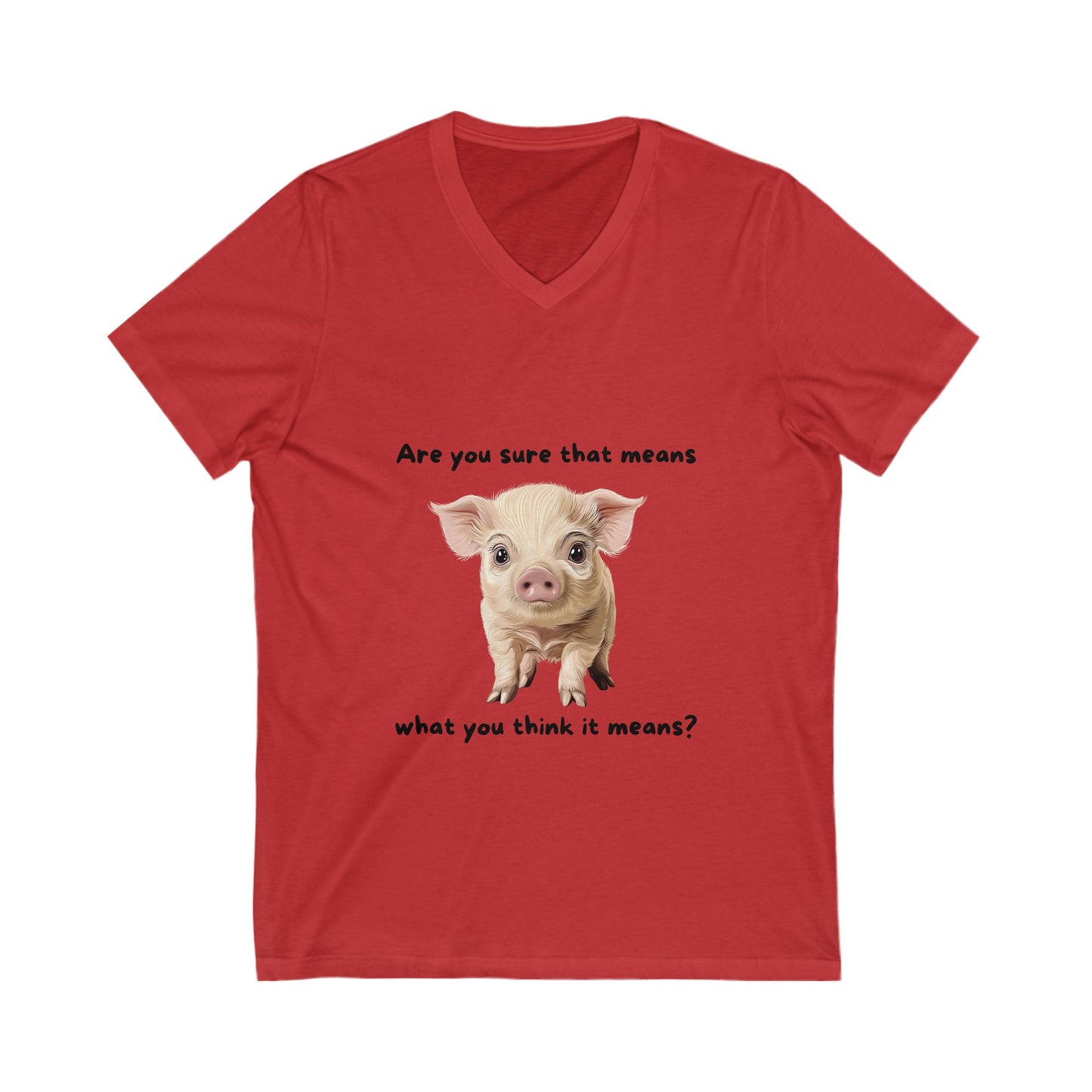 Cute Questioning Piglet V-Neck Tee | Philosophical Farm Animal Shirt