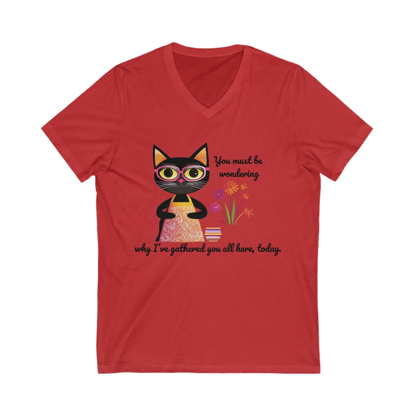 Book Club Cat V-Neck T-Shirt | Literary Pet Humor | Book Lover Gift Unisex Tee