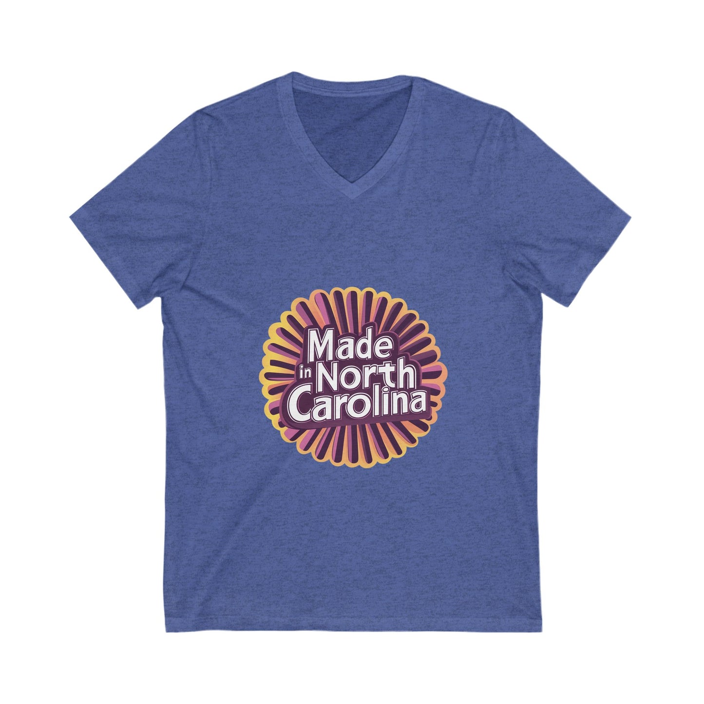 Made in North Carolina Retro V-Neck | Vintage State Pride Sunburst Design | Unisex Tee