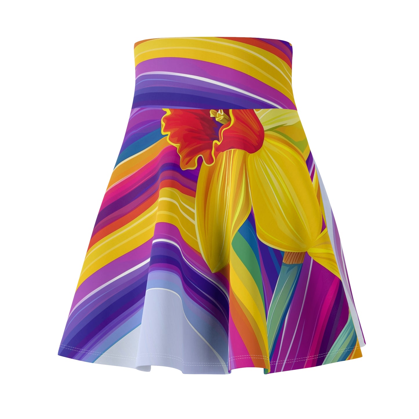 Vibrant Rainbow Daffodil Skater Skirt | LGBTQ+ Pride Floral Design