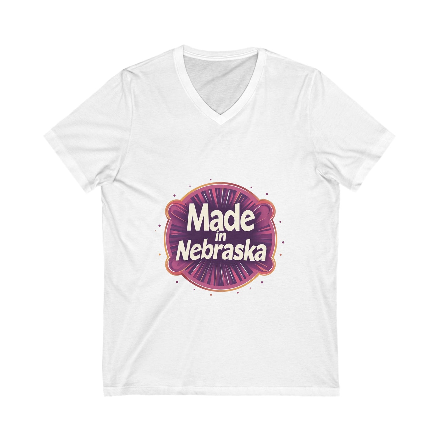 Made in Nebraska V-Neck T-Shirt | Retro State Pride Design | Vintage Circle Logo Tee