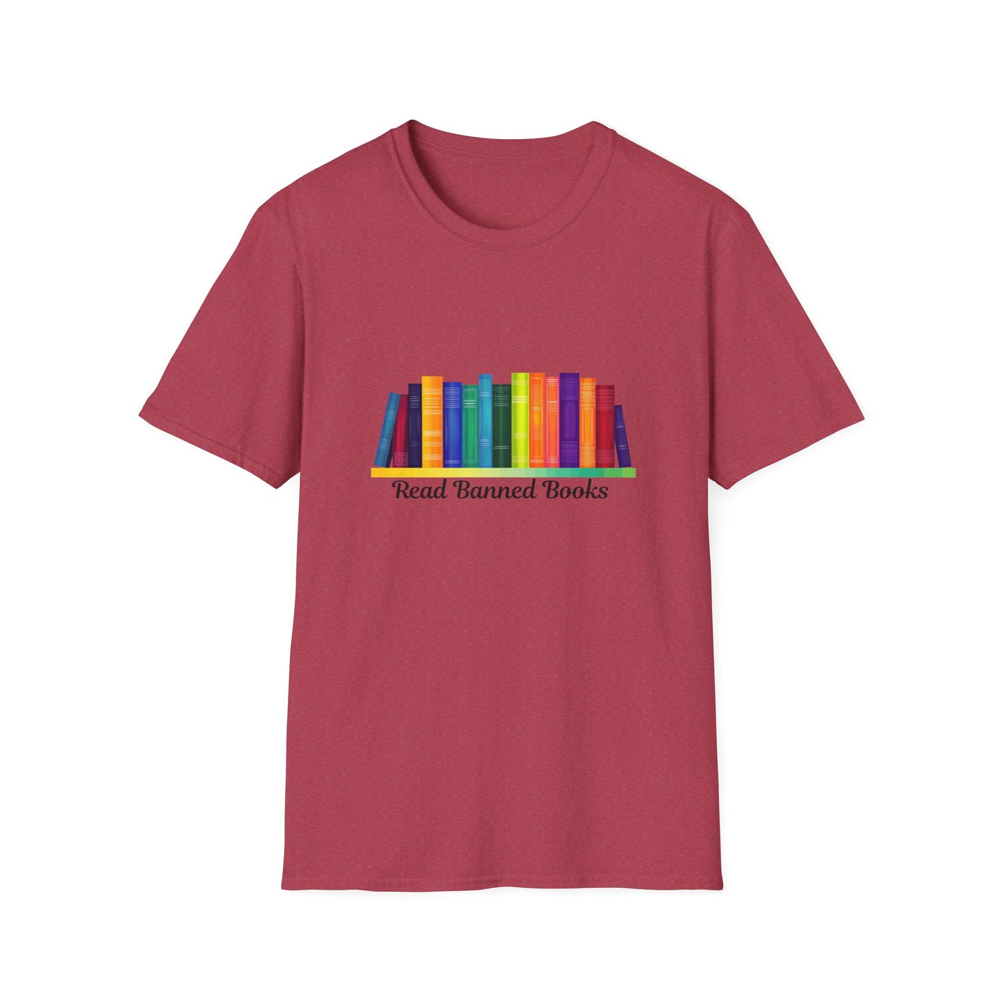 Read Banned Books Rainbow Bookshelf T-Shirt | Literary Activism Tee