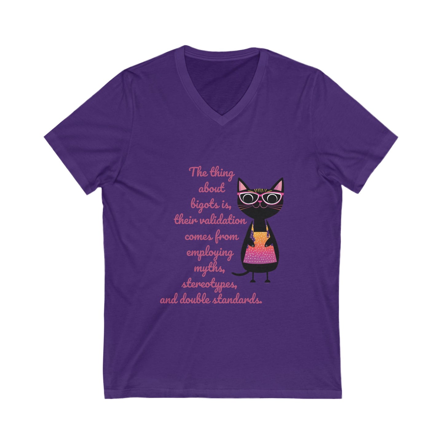 Feminist Cat Professor V-Neck T-Shirt | Cute Academic Activism Tee | Social Justice Cat Unisex V-Neck