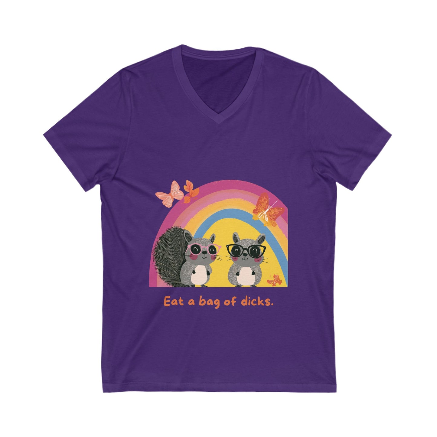Kawaii Squirrel Rainbow V-Neck | Cute Rebellious Animals | Sassy Unisex Tee
