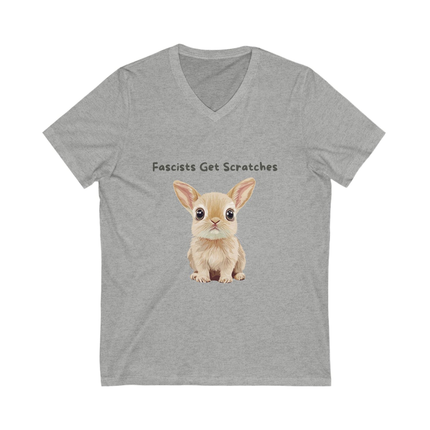 Cute Bunny Anti-Fascist V-Neck T-Shirt | Kawaii Resistance Pet Activist Tee