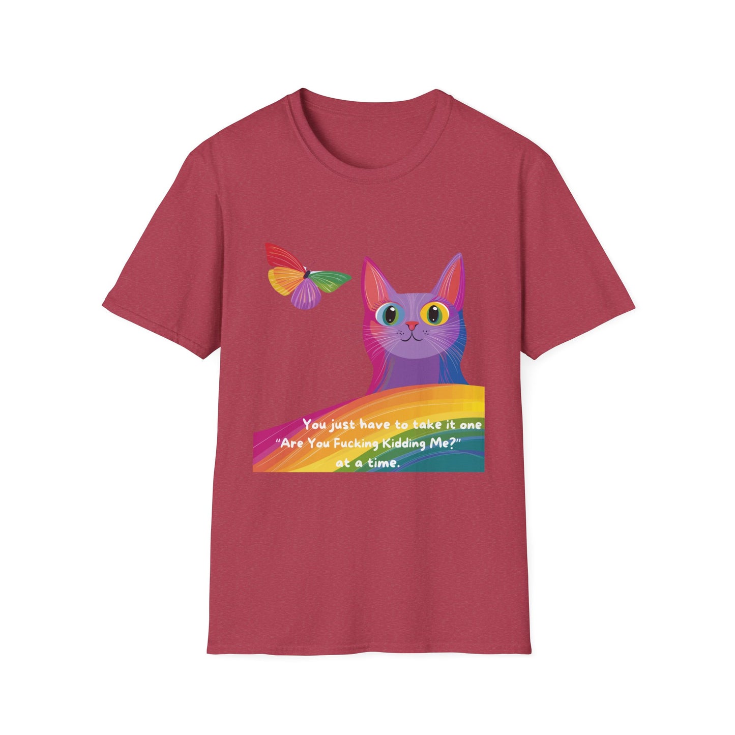 Rainbow Cat Inspirational T-Shirt | Kawaii Pride Butterfly Unisex Tee