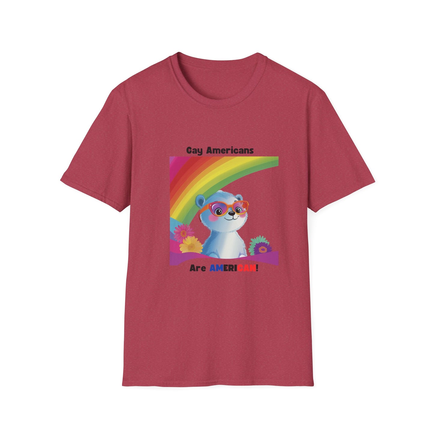 Gay Americans Pride Rainbow Bear T-Shirt | LGBTQ+ Kawaii Animal Rights Tee