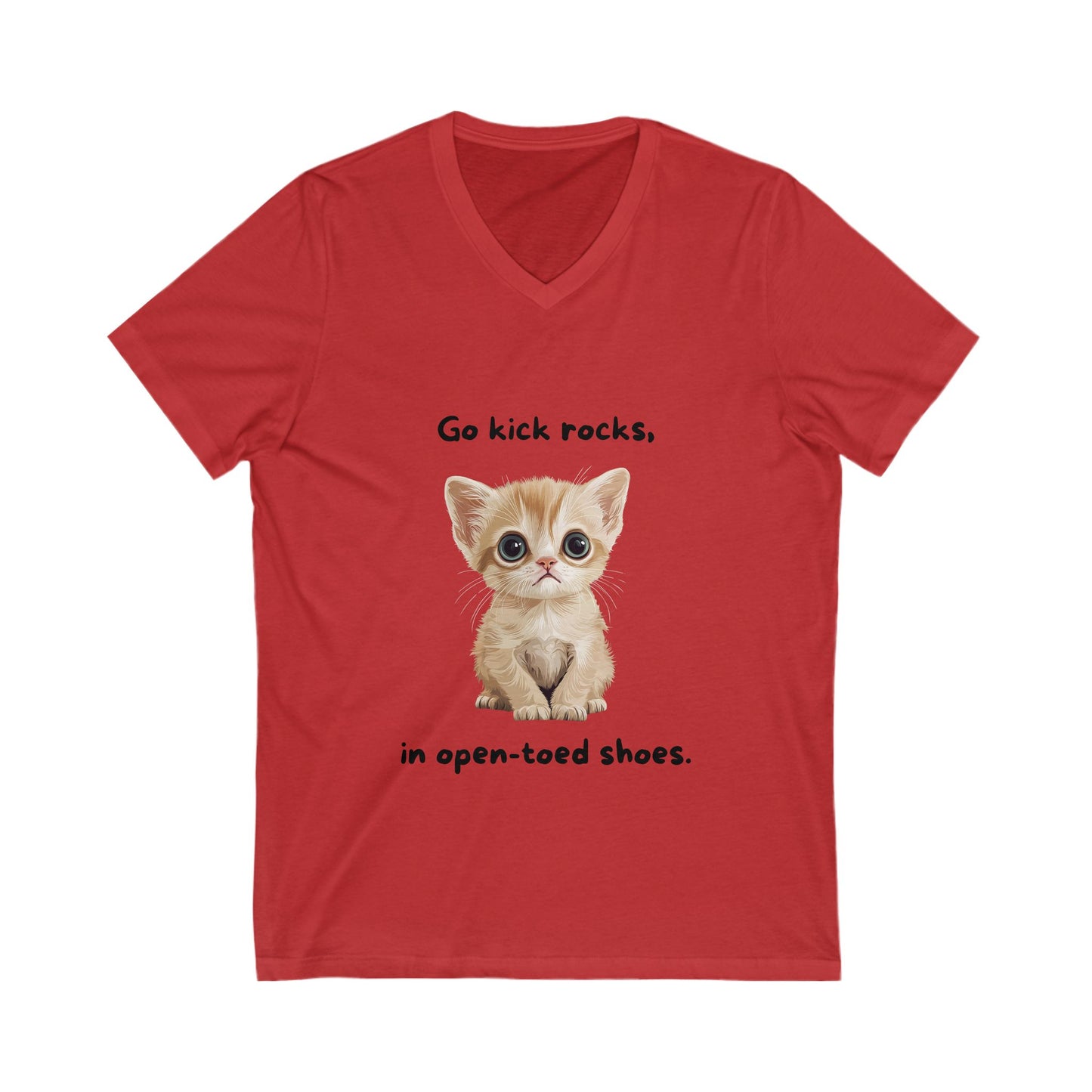 Cute Activist Cat V-Neck T-Shirt | Sassy Kitten Safety Message | Kawaii Protest Unisex Tee
