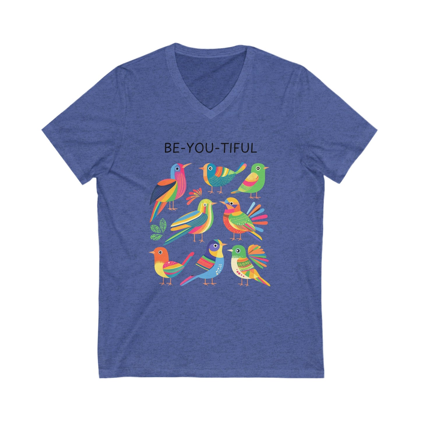 Be-You-Tiful Rainbow Birds V-Neck Tee | Kawaii Self Love T-Shirt