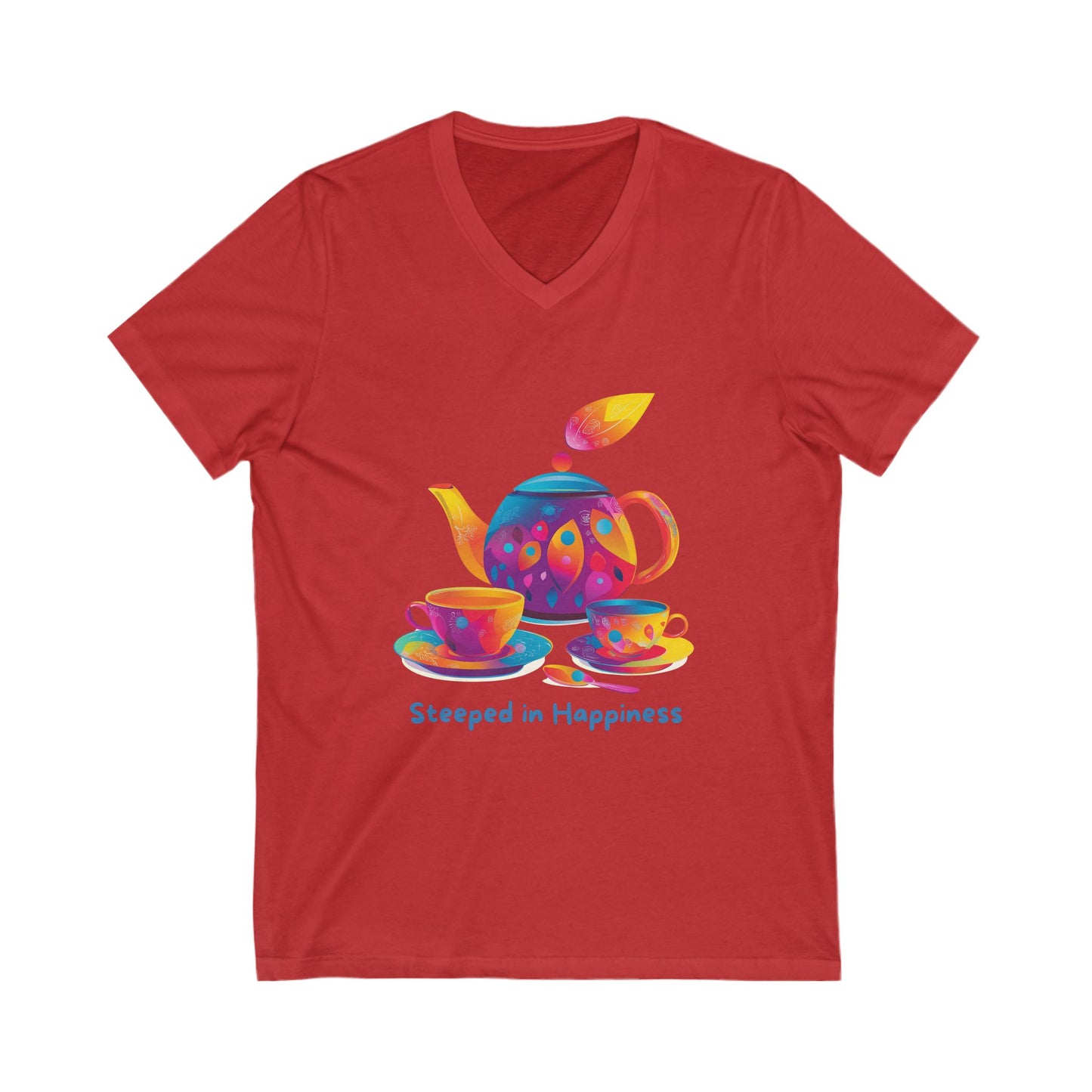 Steeped in Happiness Tea Party V-Neck | Kawaii Rainbow Tea Set Unisex Tee