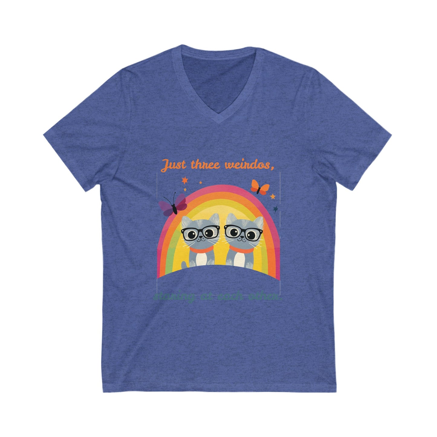 Kawaii Cat Rainbow V-Neck T-Shirt | Nerdy Cats Unisex Pride Tee | Weird & Wonderful