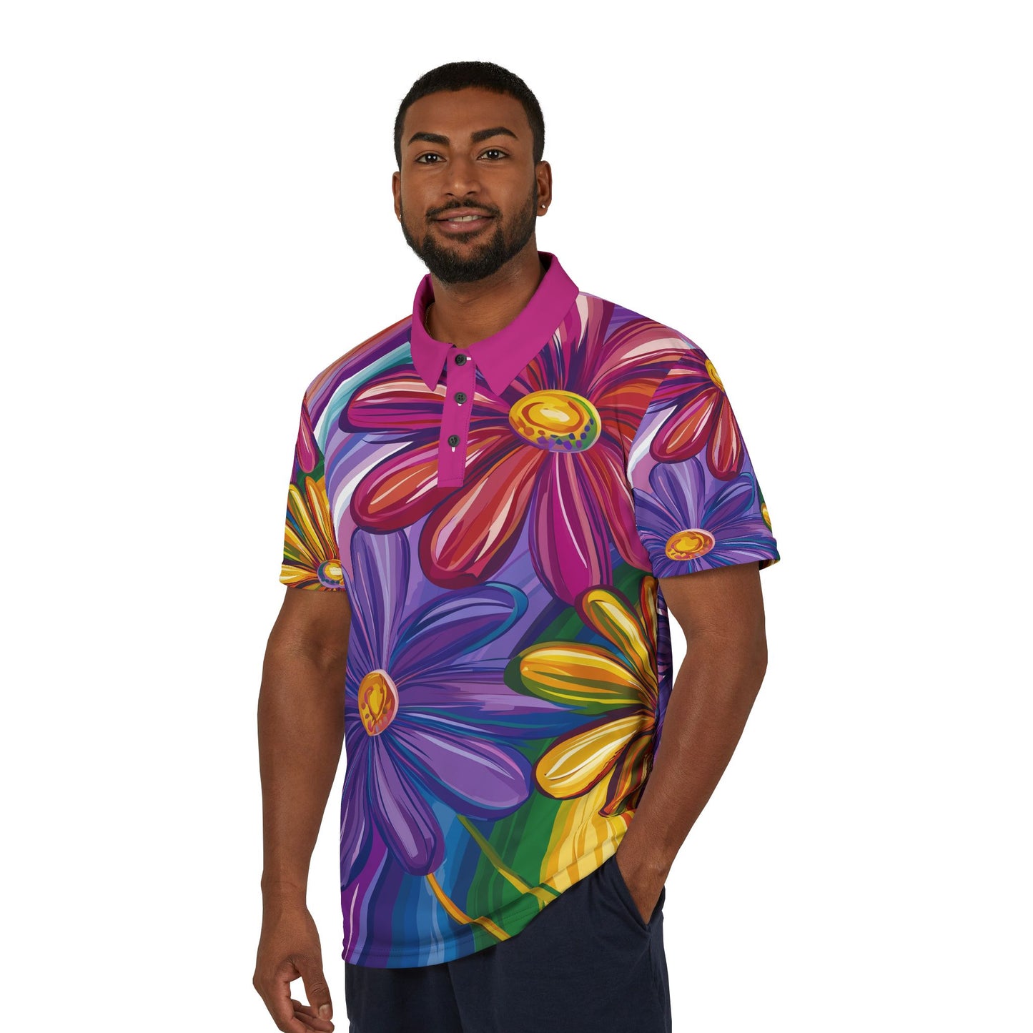 Vibrant Floral All-Over Print Polo Shirt | Colorful Unisex Fashion