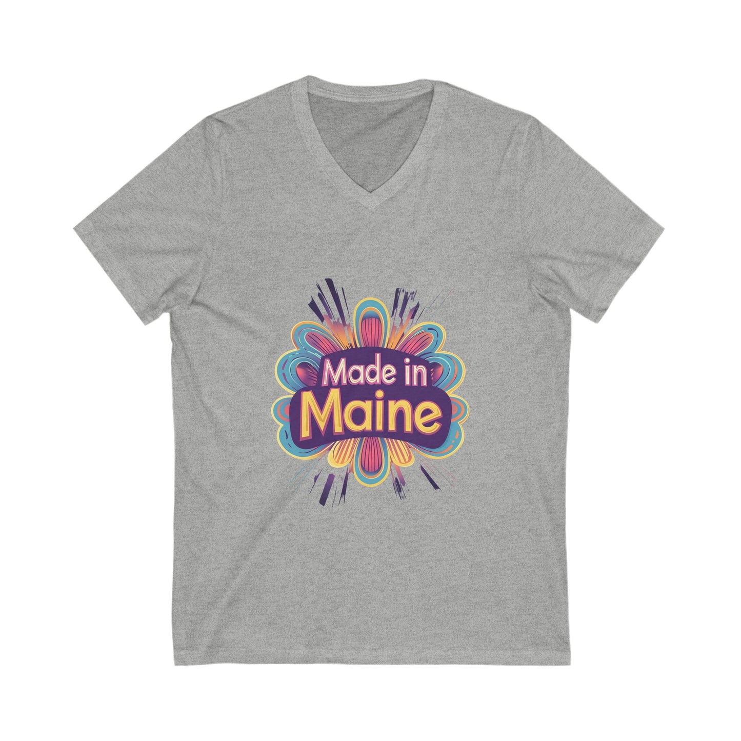 Made in Maine Retro Flower V-Neck T-Shirt | Vintage State Pride Design | Unisex Maine Tee