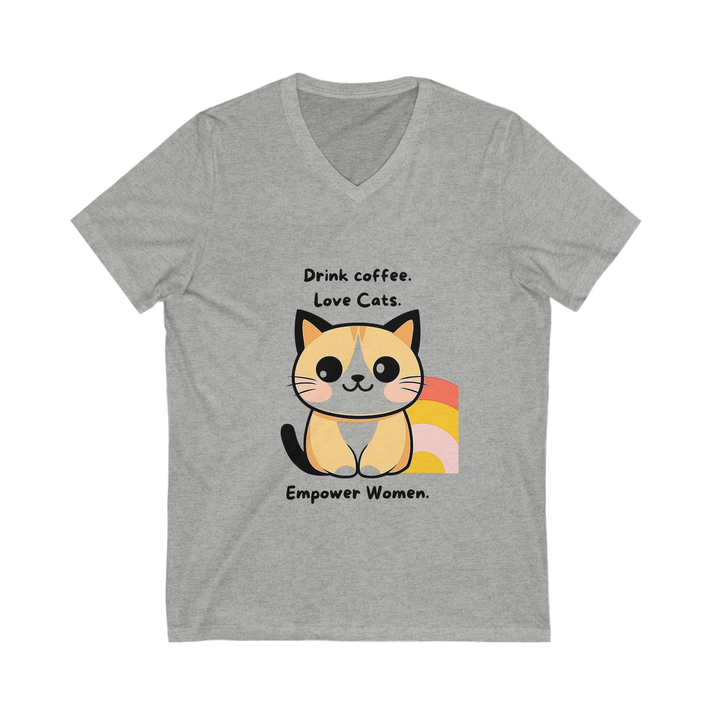 Feminist Cat Coffee V-Neck | Women Empowerment Tee | Kawaii Cat Lover Gift