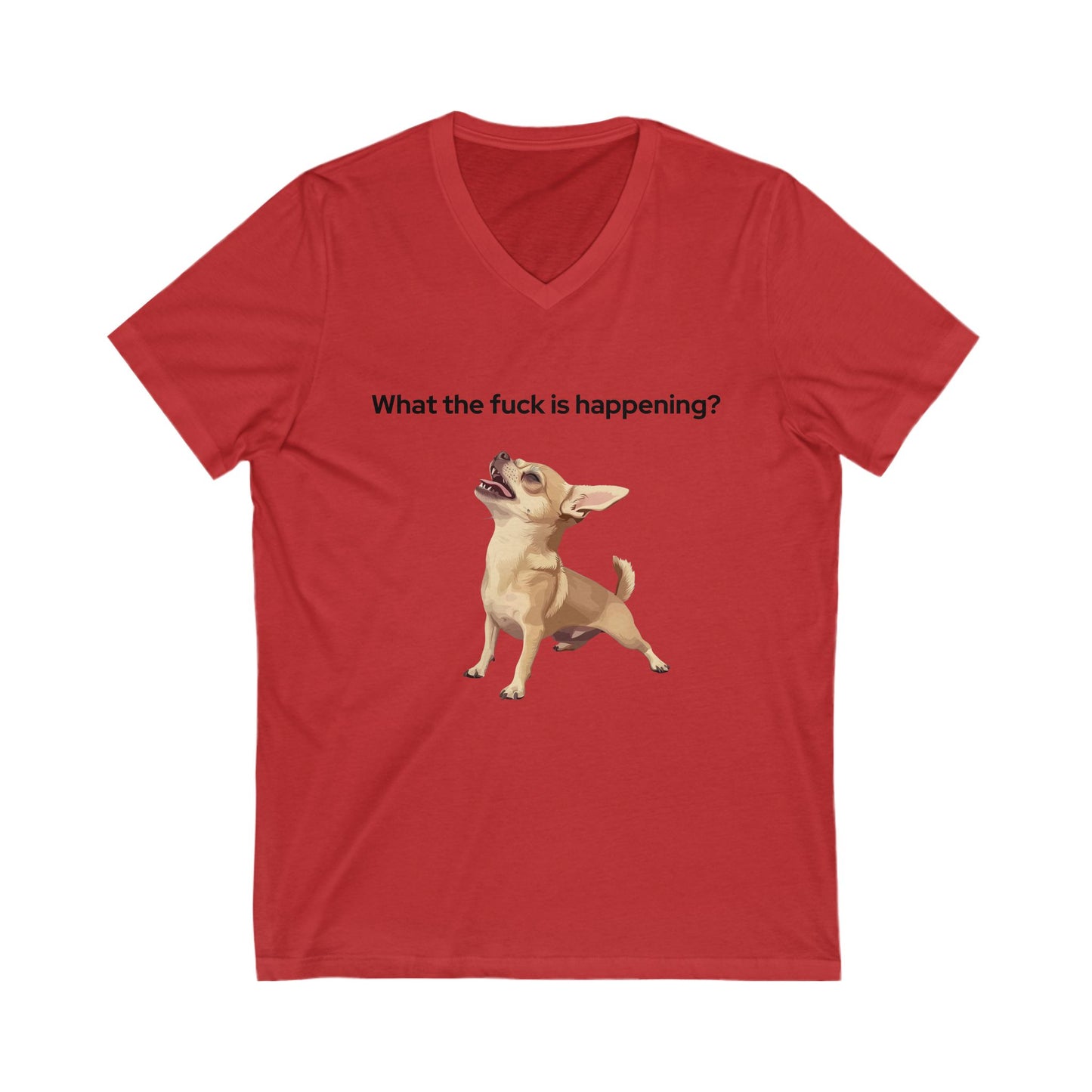 Confused Chihuahua V-Neck T-Shirt | Funny Dog Meme Unisex Tee