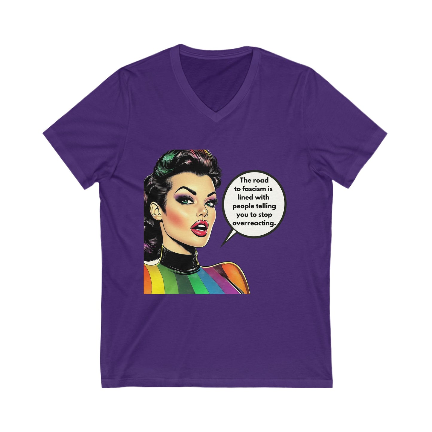V-Neck | Rainbow Pin-Up Activism Tee | Retro Feminist Statement