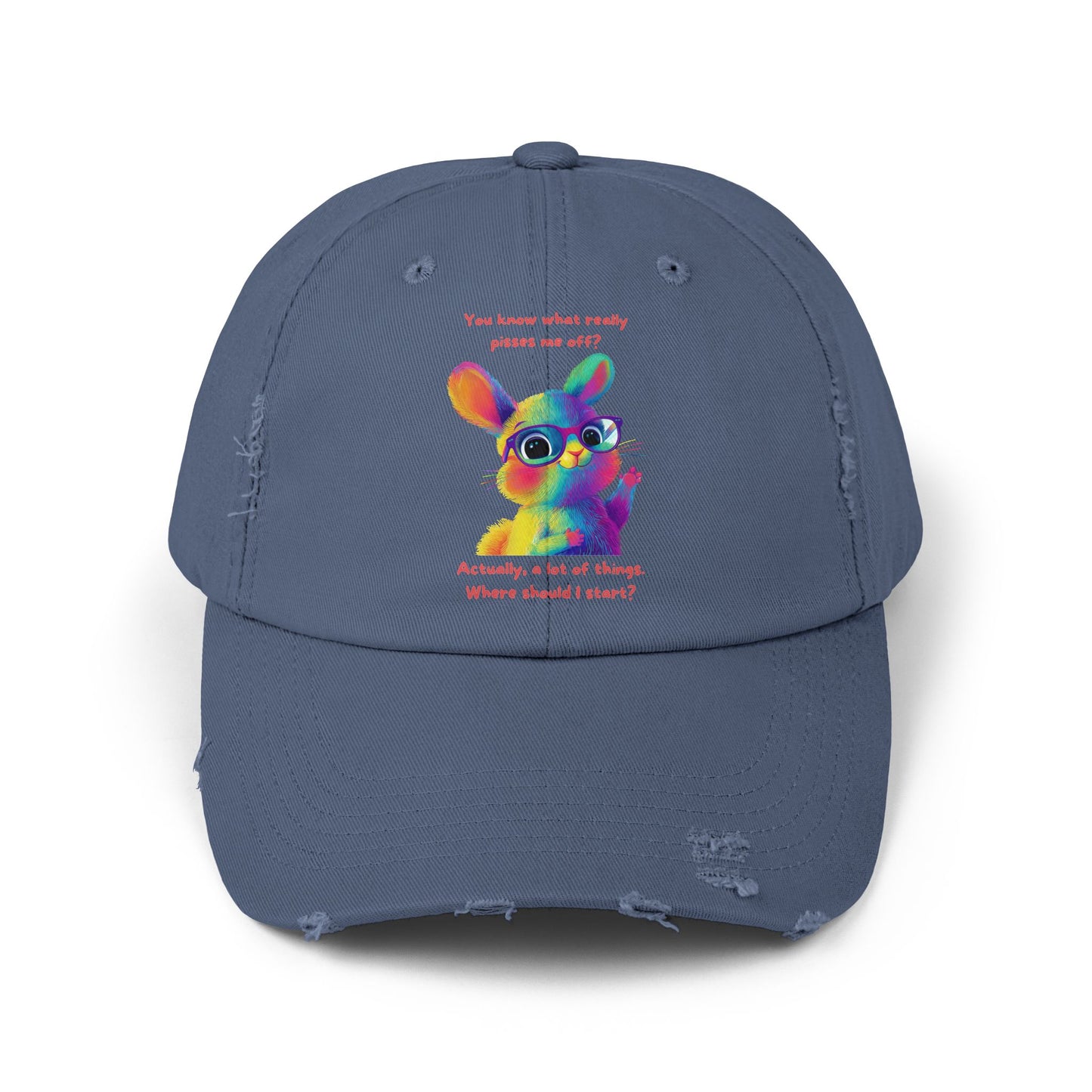 Rainbow Bunny Distressed Dad Hat | Sassy Pet LGBTQ+ Cap