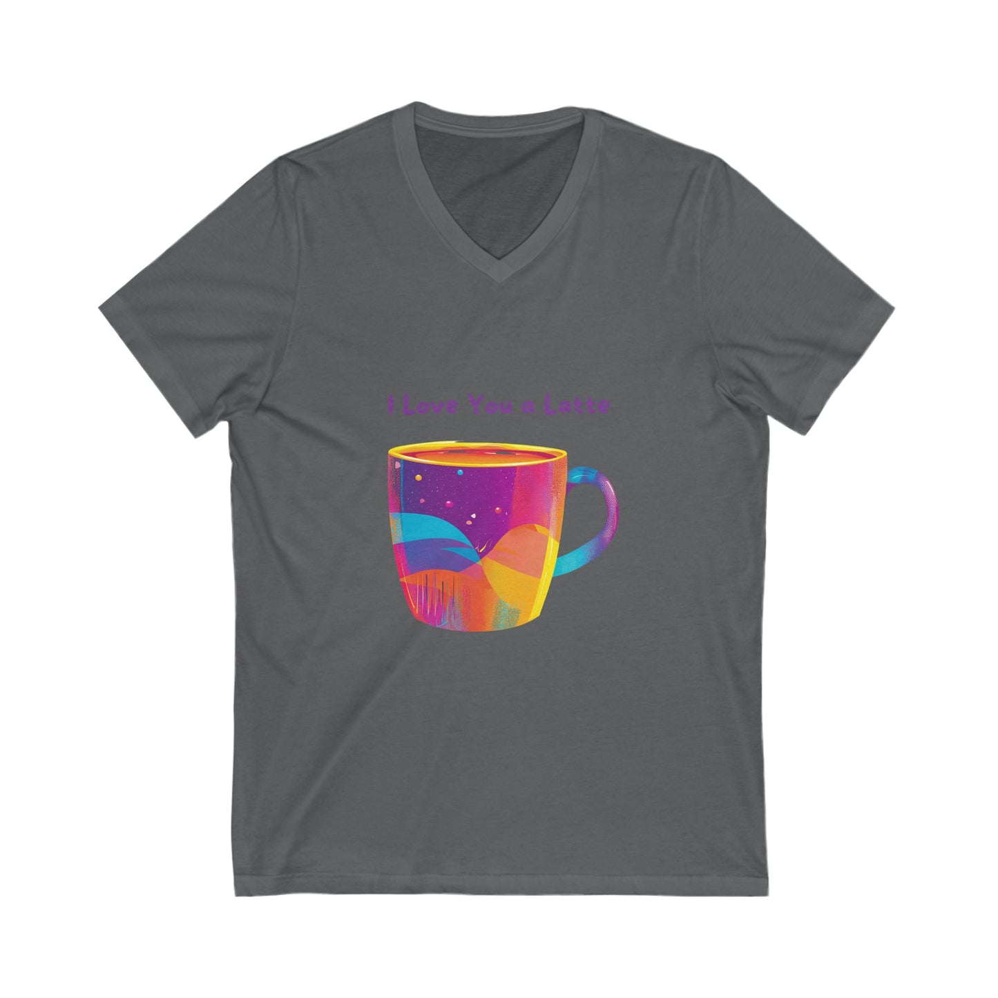 I Love You a Latte V-Neck T-Shirt | Kawaii Coffee Cup Rainbow Design | Unisex Tee