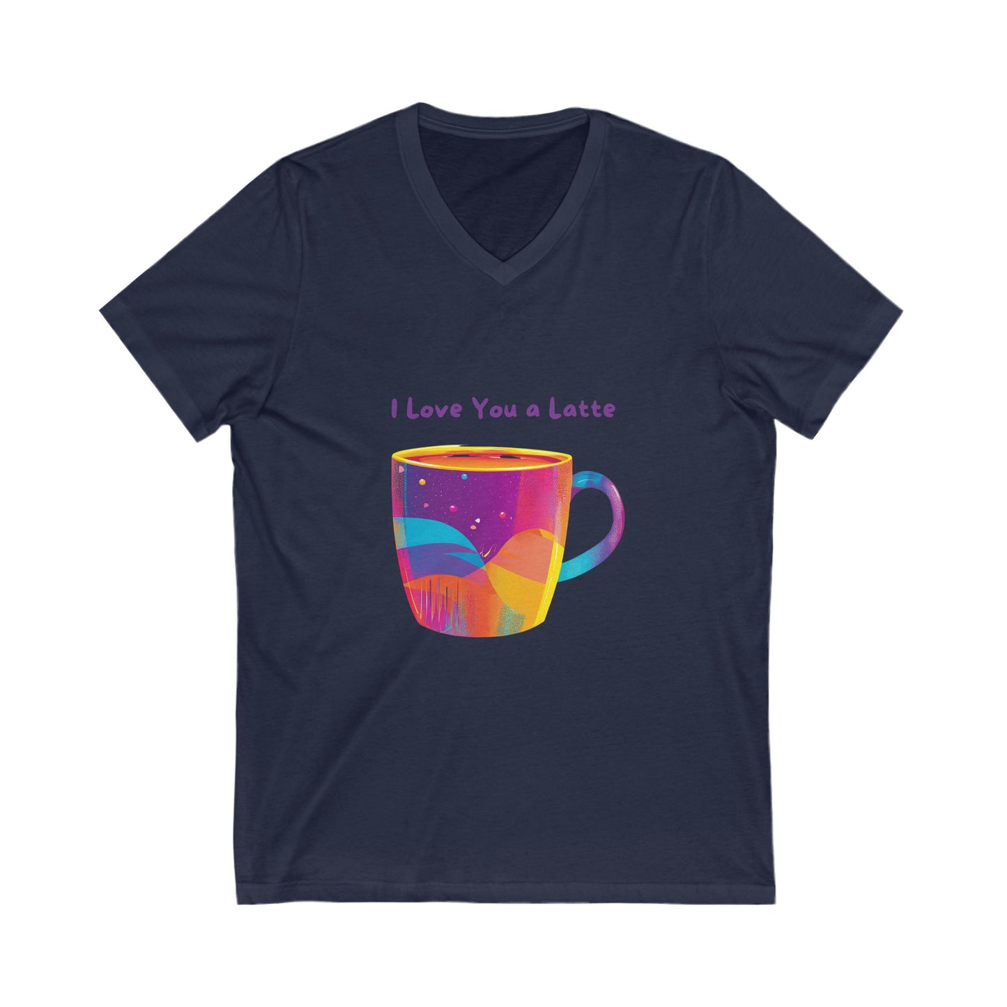 I Love You a Latte V-Neck T-Shirt | Kawaii Coffee Cup Rainbow Design | Unisex Tee